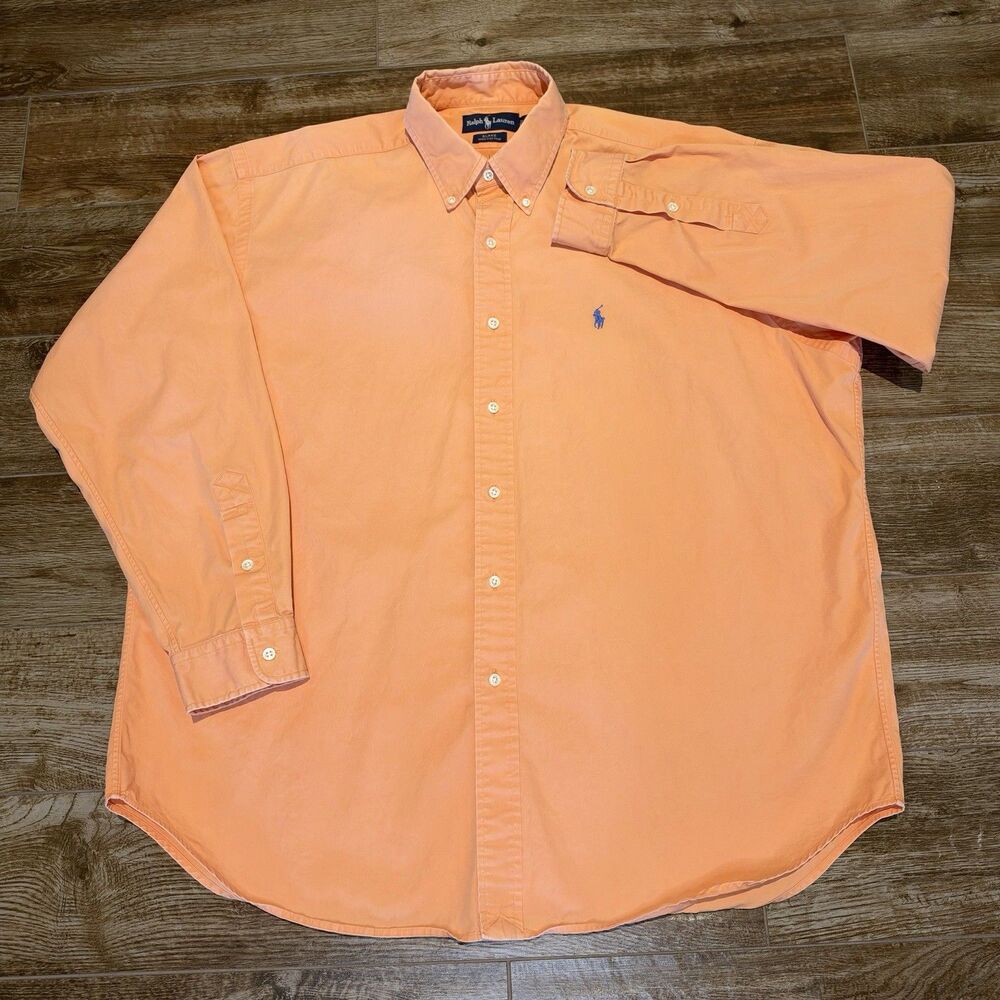 Polo Ralph Lauren Shirt XL Orange Blake Oxford Preppy Ivy Long Sleeve 90s Pony